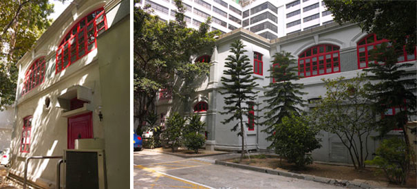 The back wall shows the distinctive Western architectural features of Tung Wah Museum