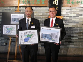 Mr. CHANG Juo Hwa, Charles (right), Chairman of Tung Wah Group of Hospitals and Hospital Governing Committee of Kwong Wah Hospital, and Dr Nelson WAT, Hospital Chief Executive, Kwong Wah Hospital, both holding the conceptual drawings of the redevelopment plan of Kwong Wah Hospital. 