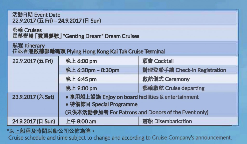 Cruise schedule and time