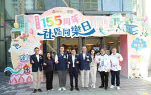 圖二至圖六為勞工及福利局局長孫玉菡太平紳士與東華三院主席何猷啟先生及一眾嘉賓參觀社區同樂日攤位及參與體驗活動。